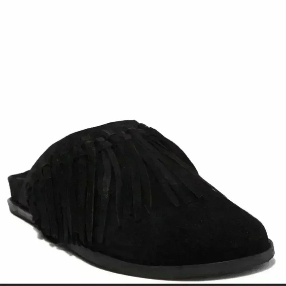 Free People Black Suede Fringed Mules - Picture 1 of 6